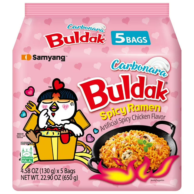 BSD-4358 Samyang – Halal Certified Hot Chicken Flavor Ramen Carbonara 5 Pack (8 x 130g) - Case - Image 1