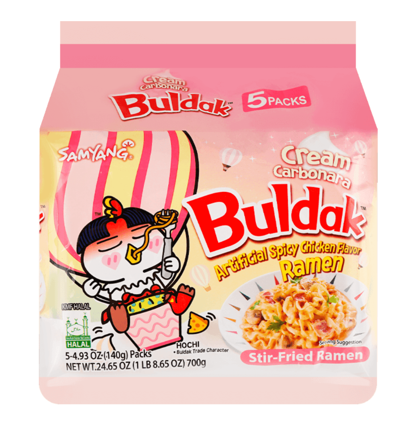 BSD-4360 Samyang – Halal Certified Hot Chicken Flavor Ramen Creamy Carbonara 5 Pack (8 x 140g) - Case - Image 1