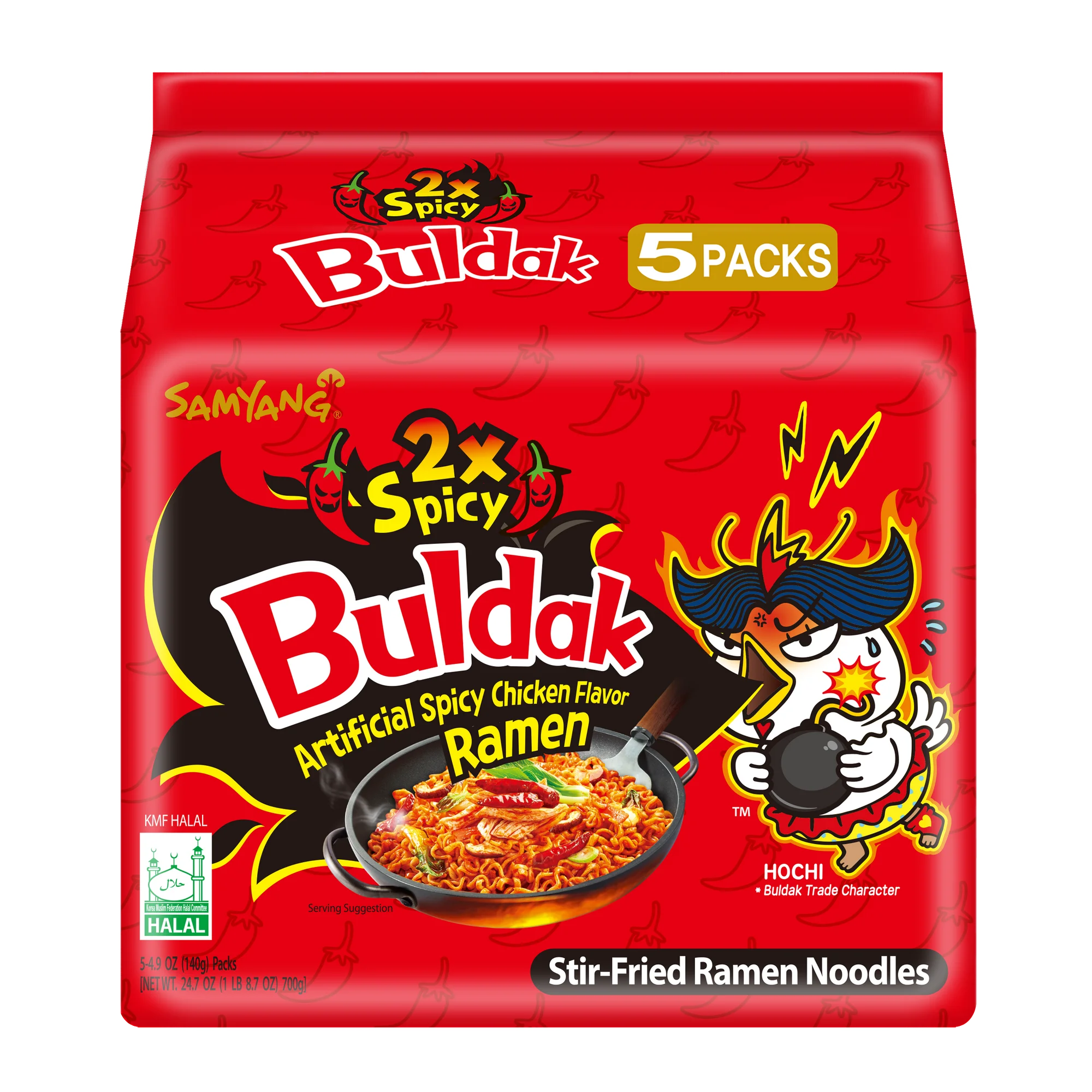 BSD-4367 Samyang – Halal Certified Hot Chicken Flavor Ramen 2x Spicy 5 Pack (8 x 140g) - Case - Image 1
