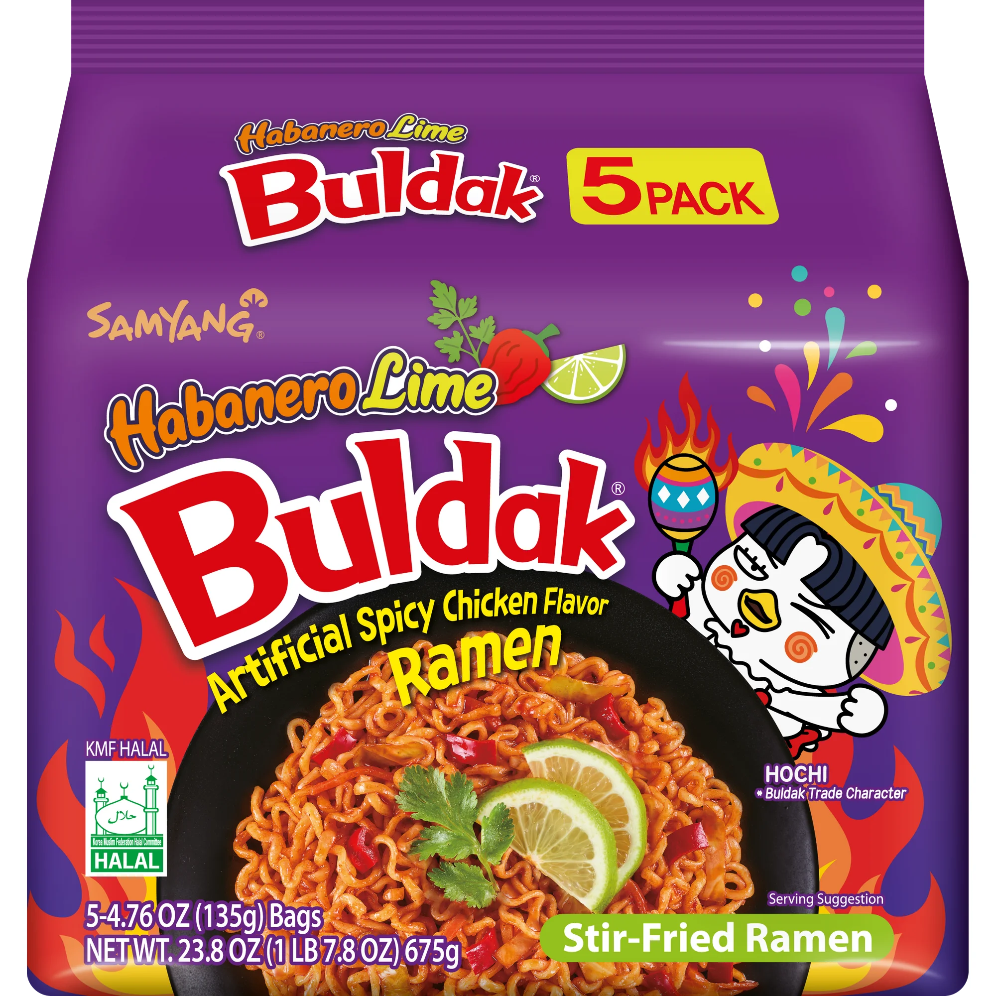 BSD-4368 Samyang – Halal Certified Hot Chicken Flavor Ramen Habanero Lime 5 Pack (8 x 135g) - Case - Image 1
