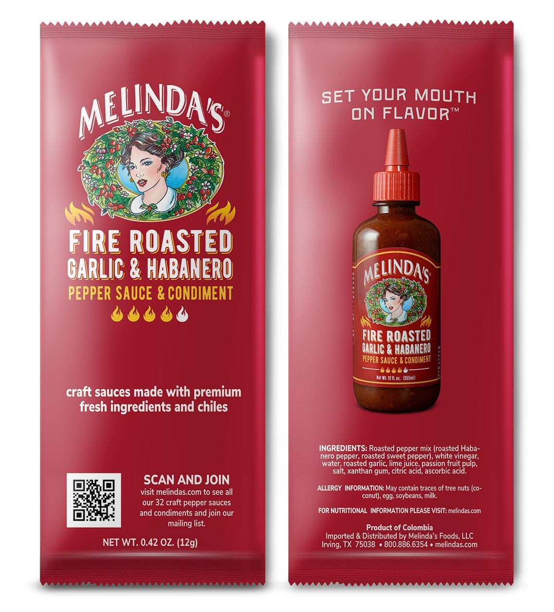 BSD-5243 Melinda’s – Fire Roasted (single serve packet) (204 x 0.42oz) - Pallet - Image 1