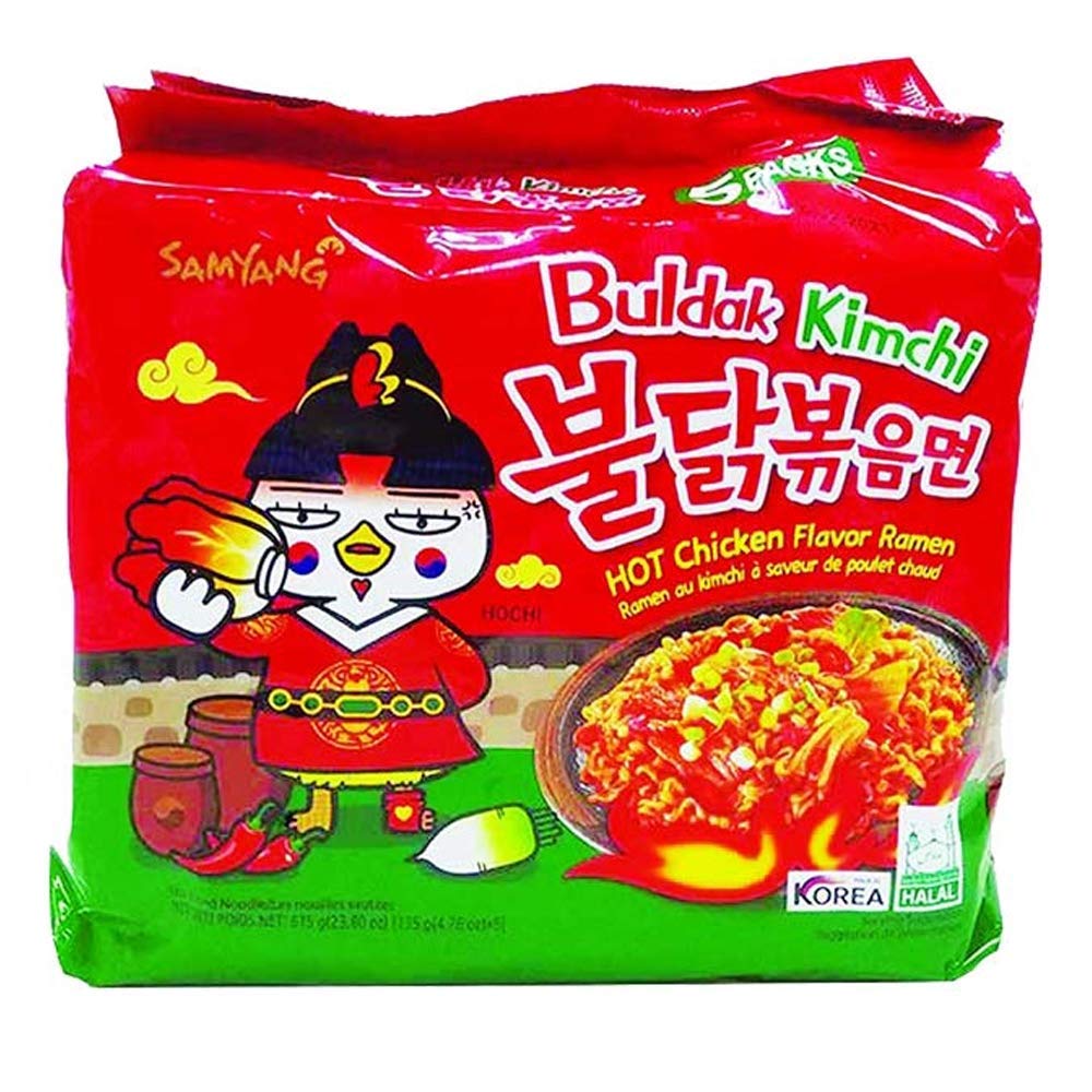 BSD-5388 Samyang - Halal Certified Hot Chicken Flavour Ramen Kim Chi 5 Pack (8 x 135g) - Case - Image 1