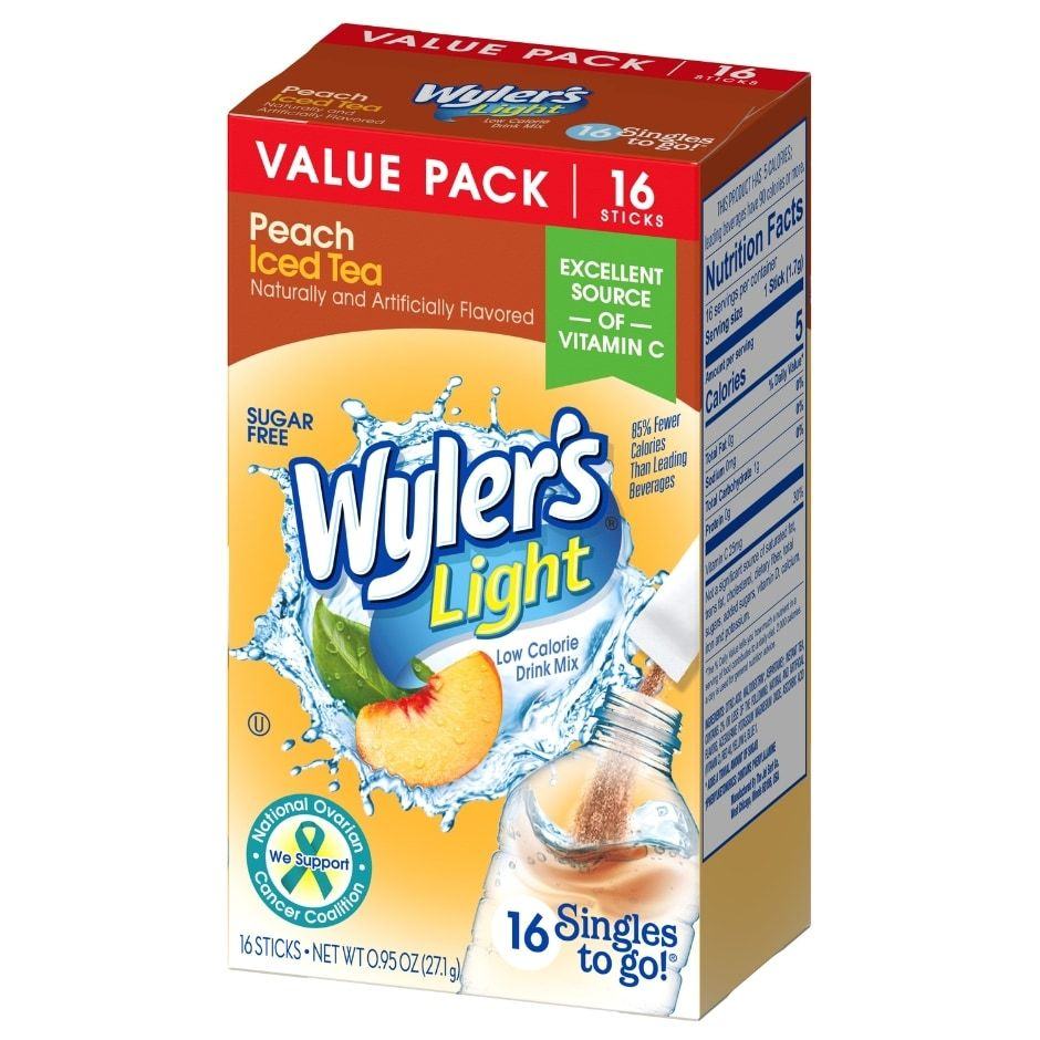 wyler-s-light-peach-iced-tea-single-to-go-drink-mix-6-x-16-x-0-95oz-black-sand-distribution Wyler's Light - Peach Iced Tea Single To Go Drink Mix (6 x 16 x 0.95oz) - Case - Image 1