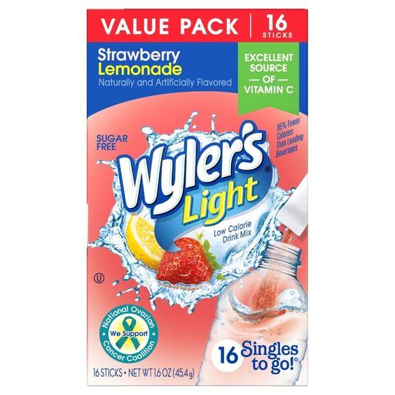 wyler-s-light-strawberry-lemonade-single-to-go-drink-mix-6-x-16-x-1-6oz-black-sand-distribution Wyler's Light - Strawberry Lemonade Single To Go Drink Mix (6 x 16 x 1.6oz) - Case - Image 1